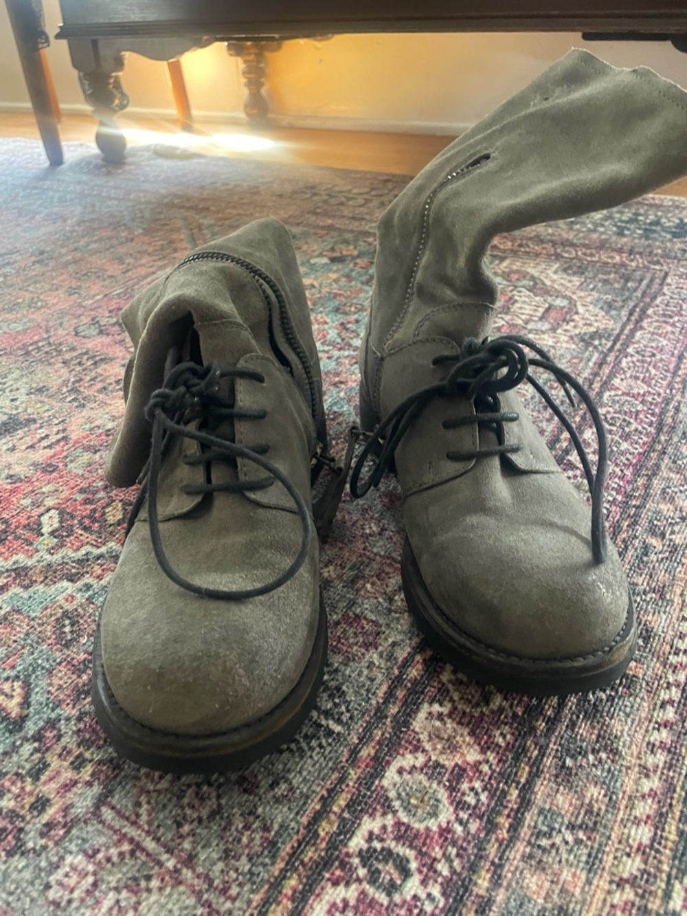 Tombolini Gray Suede leather zipper Lace-Up Booties: made in Italy 🇮🇹